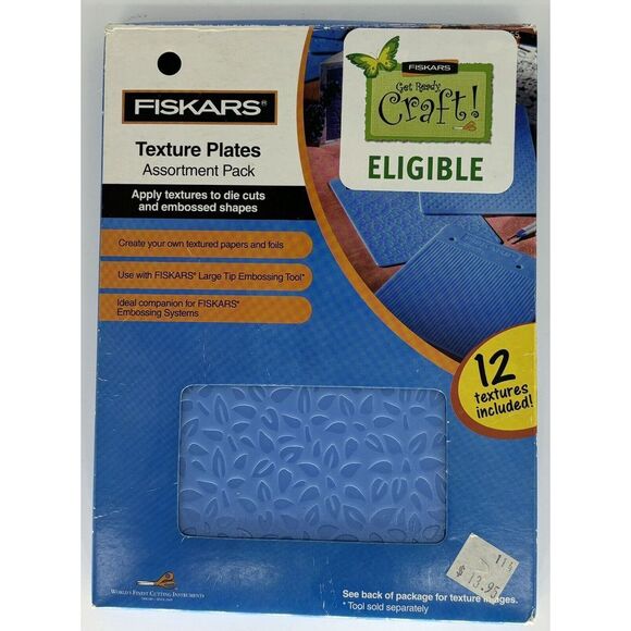 FISKARS Texture Plates Assortment Pack 12 Designs Scrapbook Emboss Paper Foils‎ - Picture 1 of 3